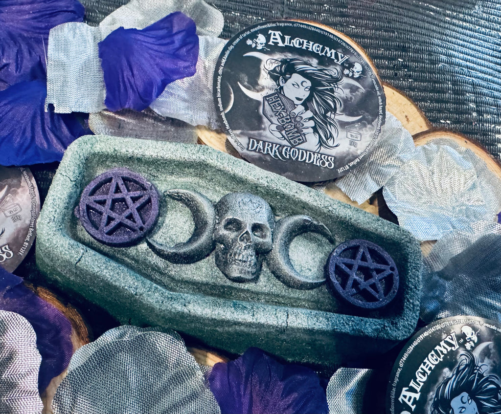 Dark Goddess coffin Hexbomb x Alchemy England collab bathbomb 120g