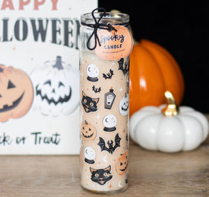 Vintage Halloween spiced pumpkin glass tube candle