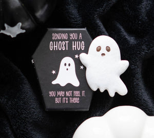 Ceramic ghost hug token in coffin box