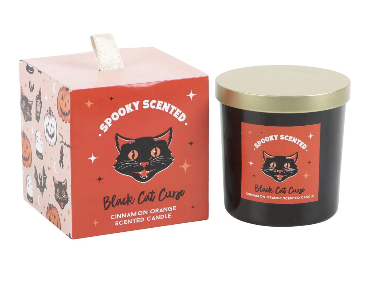 Black cats curse cinnamon orange glass candle