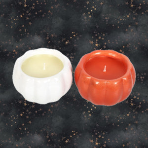 Set of 2 autumn spice pumpkin ceramic candles