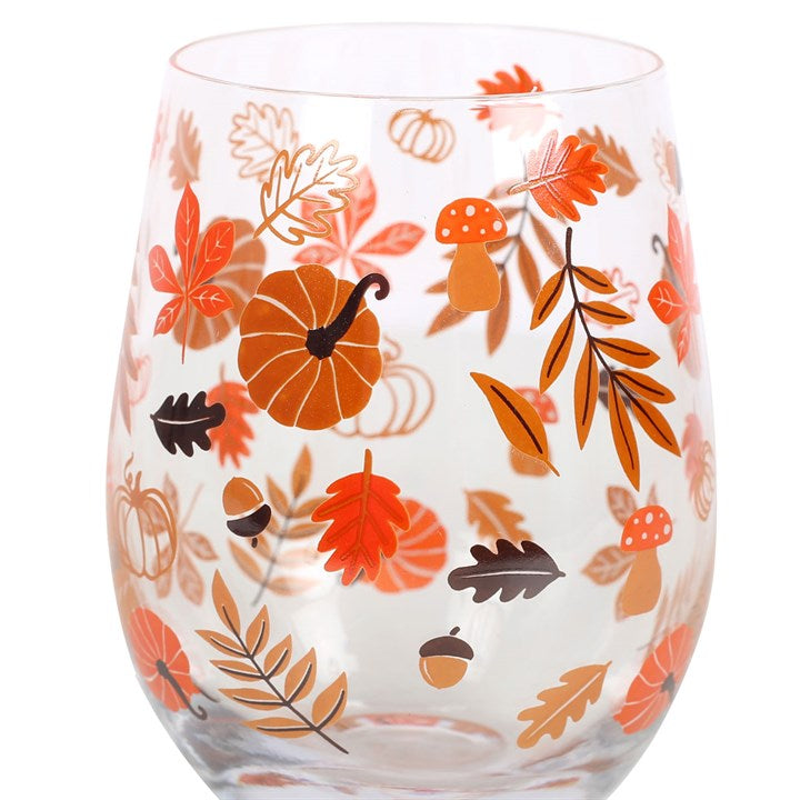 Autumn harvest stemless wine glass