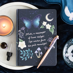 Midnight moth journal and amethyst crystal pen