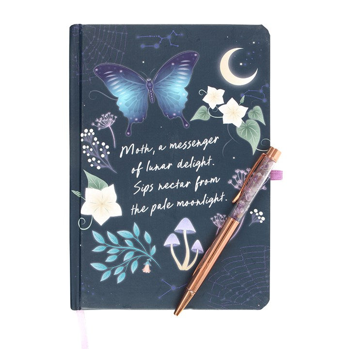 Midnight moth journal and amethyst crystal pen